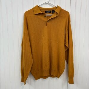 Preswick & Moore Men's Mustard ribbed wool blend quarter button Sweater